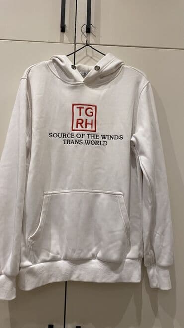 uzun qol koftalar: Ağ rəngli kapüşonlu svitşot - Ön tərəfdə qırmızı haşiyəli “TG RH” — 1