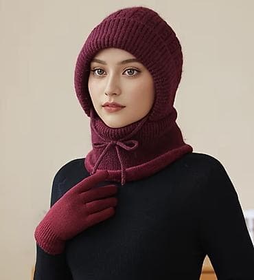 Набор новый : симпатичная шапка с встроенным шарфом + перчатки = 30 — 1