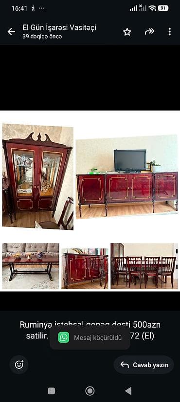 Ruminya istehsal qonaq desti 500azn satilir. Ünvan Yasamal vp6072 (El) lalafo.az -da Ruminya istehsal qonaq desti 500azn satilir. Ünvan Yasamal vp6072 (El)