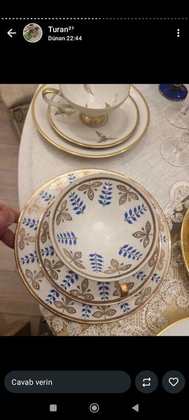 Süfrə aksesuarları: Çay dəsti, rəng - Ağ, Farfor — 1