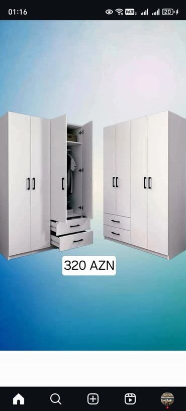 тумба на колесиках: Новый, Распашной, 3 двери Прямой шкаф, Гардеробный шкаф, Азербайджан — 9
