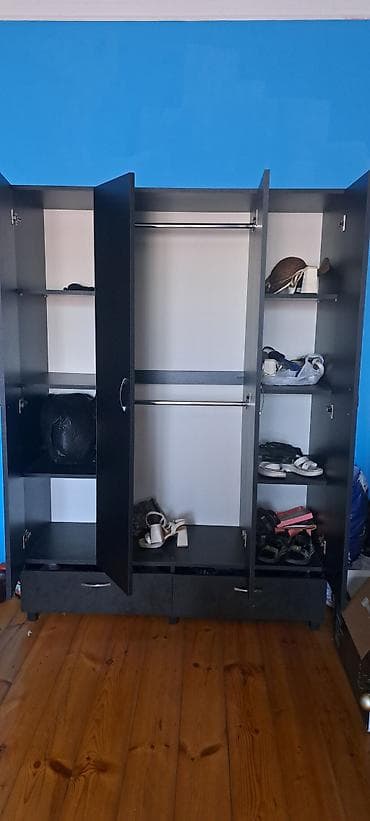 kapron şkaf: 4 qapılı, Siyirməli, Qara, Digər material, Açılan, Düz dolab — 2