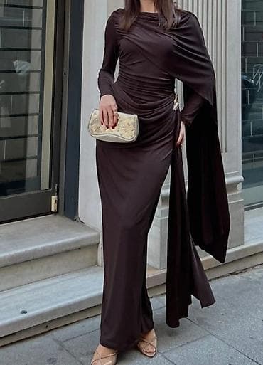 çant: Qadınlar üçün uzun elbise - Rəng: tünd qəhvəyi/şokolad - Model — 2