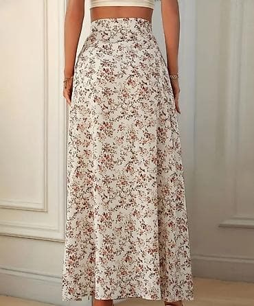 ag etek: Qadınlar üçün çiçək naxışlı maksi ətək - Rəng/print: açıq krem fon — 2