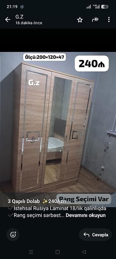 *3 Qapılı Dolab ✨240Azn* ✔️İstehsal Rusiya Laminat 18/lik qalınlıqda