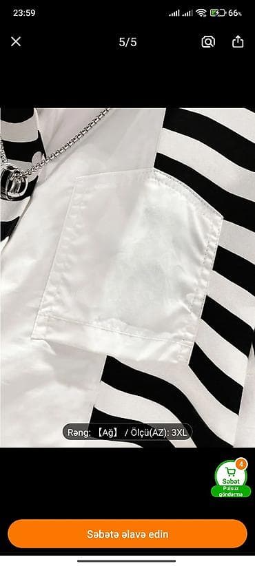 Другая женская одежда: Qadın köynəyi – asimmetrik dizaynlı, ağ rəngdə, qara-ağ enli zolaqlı — 3