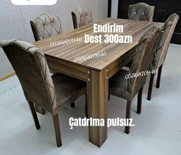 Taburetlər: Qonaq otağı üçün, Yeni, Açılmayan, Dördbucaq masa, 6 stul — 7