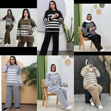 qış qadın koftaları: Qadınlar üçün zolaqlı trikotaj dəst Çatdırılma pulsuz yeni paltardı - — 2