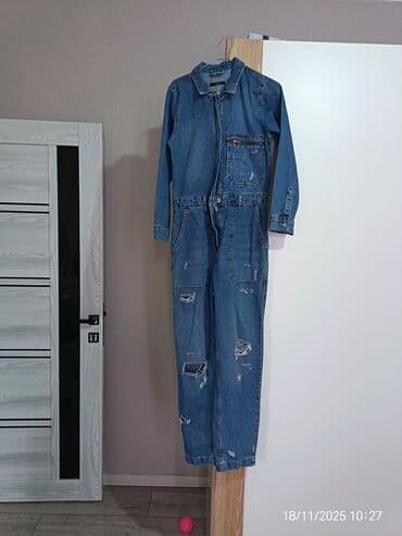 qode qadın ətəkləri: Denim kombinezon - Material: klassik mavi denim - Model: uzunqol, düz — 2