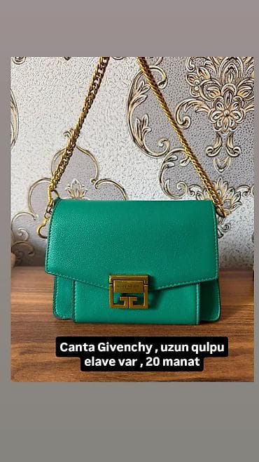 mini çanta: - Yaşıl Givenchy çanta: metal zəncirli çiyin qayışı, ön hissədə logo — 1
