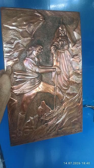 Dekorativ dairəvi mis relyef panel Azərbaycan rəqs edən qız ideal — 9