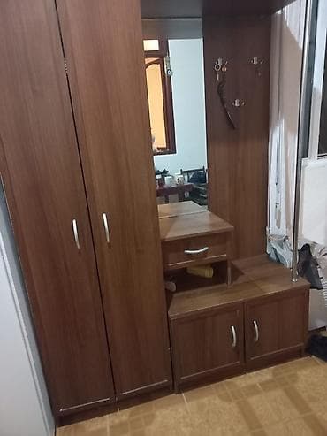 Dəhliz dolabları: İşlənmiş, 2 qapılı, Güzgülü, Qəhvəyi, Digər material, Açılan, Düz dolab — 1
