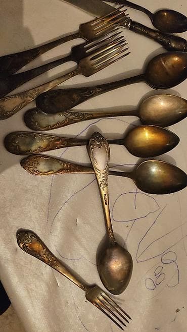 bit bazarı: 6 ədədi Antik süfrə gümüş terkibli ləvazimatı dəsti – çəngəl, qaşıq və — 2