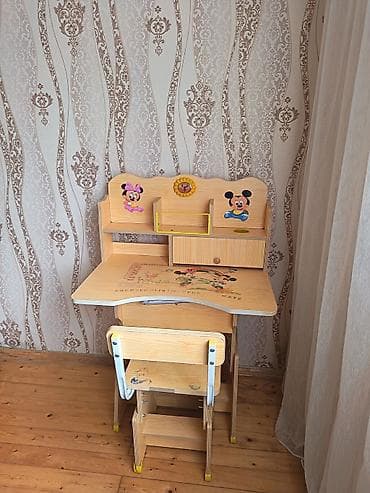 Masalar: Uşaq üçün yazı masası və stul dəsti - Material: ağac teksturasında — 1