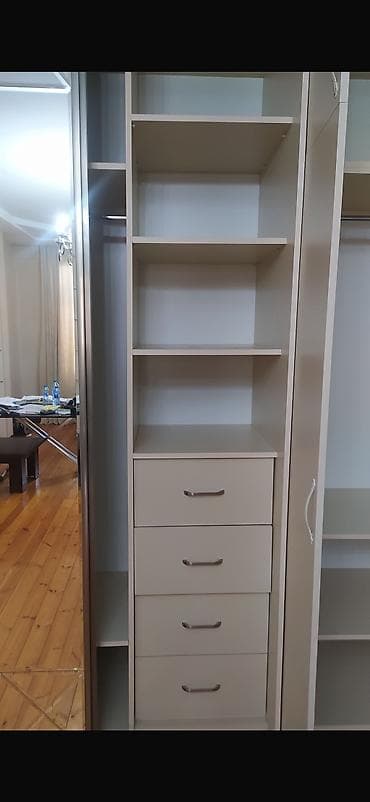 kapron dolab: 4 qapılı, Güzgülü, Bej, Digər material, Kupe, Düz dolab — 5