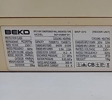 beka kondisioner: Beko Split Kondisioner (Divar Tipli) Model: BKP 070 / BKP 071 ✅ Tam — 3