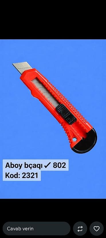 Ручные механические инструменты: Aboy bıçağı 802 Kod: 2321 - Rəng: qırmızı gövdə, qara sürgülü — 1