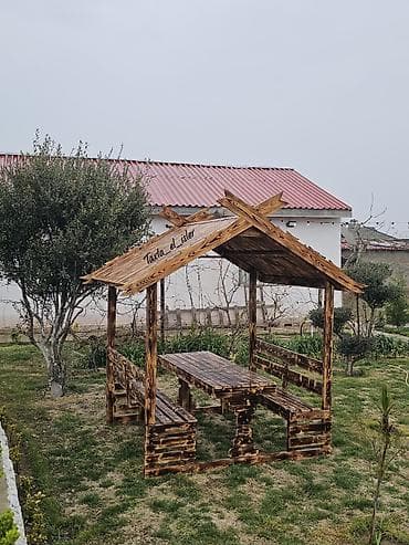 bağ evleri kiraye: Dördbucaq masa, Açılmayan, Skameykalar ilə, Taxta — 5