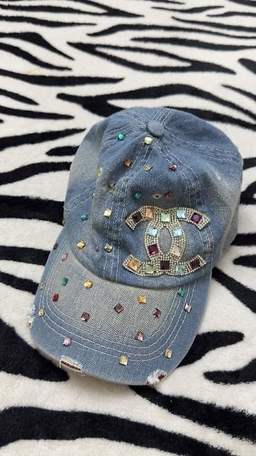 cins kurtqa: Denim kepka – daşlı dizayn - Material: mavi cins parça - Üzərində — 1