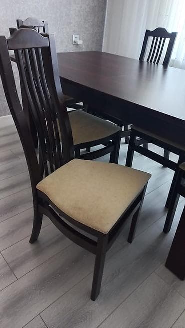 balkon stul: Yemək otağı üçün masa və 6 ədəd stul dəsti. - Material: tünd qəhvəyi — 3