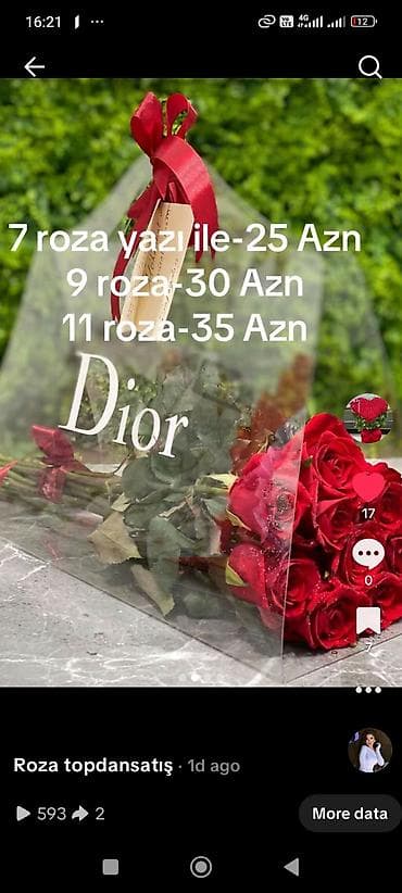 turpan gulu: 101-roza 190₼ - Növ: roza (kəsilmiş, bağlamada) - Rənglər: dərin — 3