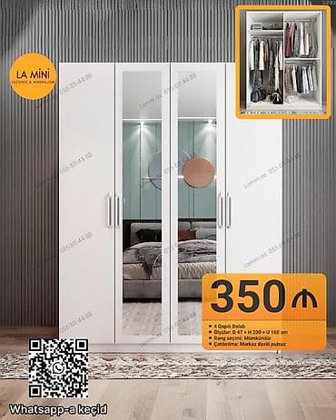 4 qapılı paltar dolabı – LA Mini dizaynı - Ölçülər: D 47 x H 200 x U