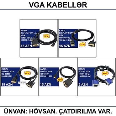 dvi kabel: HDMİ DVİ VGA Display Port Type-C USB Kabellər 📍Ünvan: Bakı şəh — 7