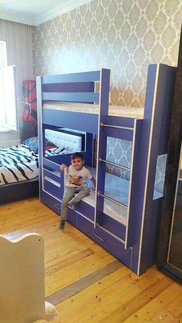 двухъярусные кровати в рассрочку: Для девочки и мальчика, Новый, Кровать, С матрасом, С выдвижными ящиками, Ламинат — 1