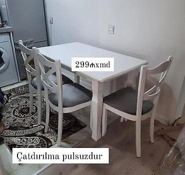 stul bar: Mətbəx üçün masa və 4 ədəd stul dəsti. - Rəng: ağ - Masa: düzbucaqlı — 1
