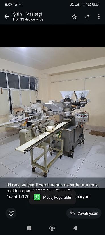 İstehsal avadanlığı: Iki reng ve cemli xemir uchun nezerde tutulmus makina-aparat 8500 Azn — 1