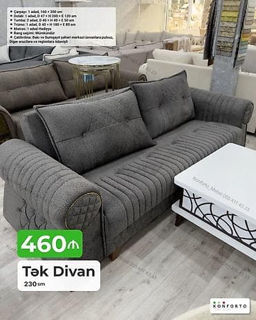 Tək divan – 230 sm - Rəng: Tünd boz (toxumalı parça), dekorativ