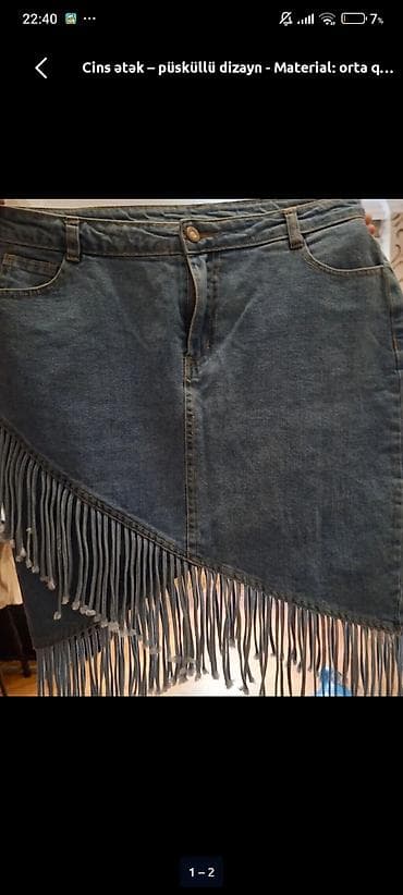 Cins ətək – püsküllü dizayn - Material: orta qalınlıqda denim - Rəng — 1