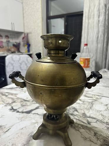 samovarlar: Mis Elektrik samovar – pirinç gövdəli, klassik qlobus formalı model — 2