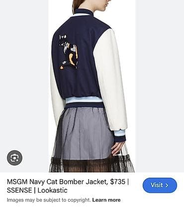papag sekli: MSGM Navy Cat Bomber Şəkildə göstərilən məlumat: MSGM Navy Cat Bomber — 2