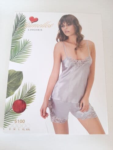 kiqurum qadın pijamaları: Bu pijama dəsti elastik qayışlı top və şortdan ibarətdir. Yüngül — 1