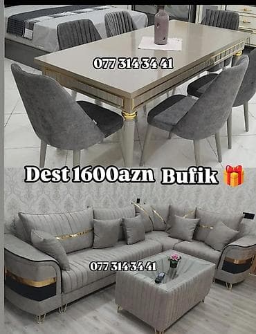 Dəst mebel paketi – “Bufik” - Yemək masası və 6 ədəd stul: parlaq bej
