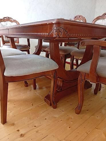 masa islenmis: Qonaq otağı üçün, İşlənmiş, Açılan, Dördbucaq masa, 8 stul — 4