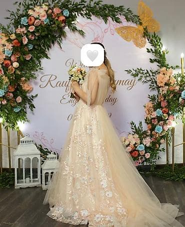 Zərif ziyafət/nişan/geyimlik paltar - Rəng: şampan (açıq bej)