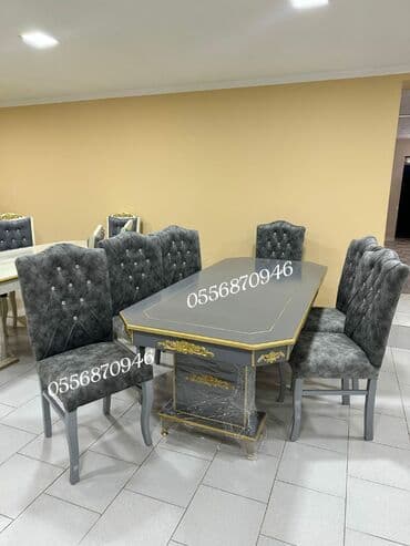 tək stollar: Qonaq otağı üçün, Yeni, Açılmayan, Dördbucaq masa, 6 stul — 6