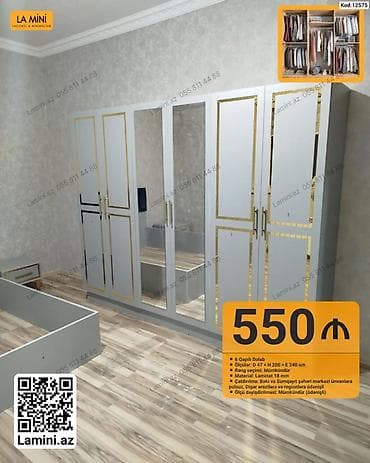 6 qapılı paltar dolabı - Kod: 12575 - Ölçü: D 47 × H 200 × E 240 sm - — 1