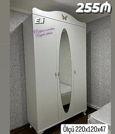 klass mebel: 3 qapılı, Güzgülü, Ağ, Açılan, Düz dolab — 1