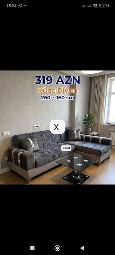 divan sultan: Künc divan – 260 × 160 sm - Rəng: tünd boz/boz tonlarında, kontrast — 1