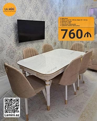 metbext: Mətbəx üçün, Açılan, Dördbucaq masa, 6 stul — 1