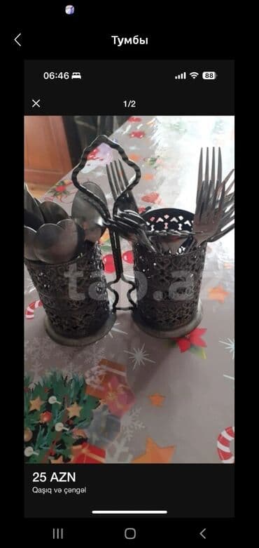 Qab-qacaq dəsti: qaşıq və çəngəl - Material: paslanmayan metal -