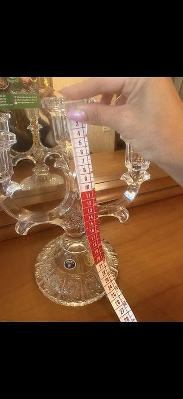 şamdam: Kristal üçşamdanlıq (3 şamlı şamdan) - Material: kəsimli, şəffaf — 2