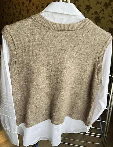 qadın geyimi: AMISU brendi qadın köynək + jilet dəsti - Stil: Ağ klassik yaxalıqlı — 4