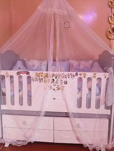 matras satilir: Uşaq beşiyi – AK Bebe tipli, ağ rəngdə, şimal boz detallarla — 1