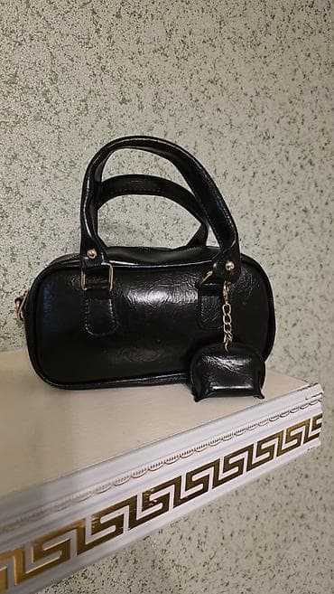 deri cuzdan: Qara mini əl çantası + asma kiçik pulqabı aksesuarli. metrolara 2 azn — 1