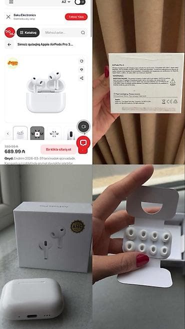 Məhsul: Simsiz qulaqcıq – AirPods Pro 3 təzə pakovka. Baha alınlb 85