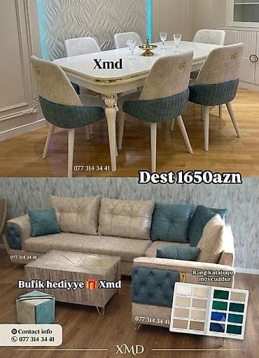 mebel trimo: XMD mebel dəsti - Yemək masası və 6 ədəd rahat oturacaqlı taxta stul — 1